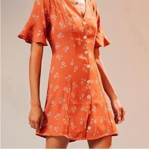 Kimchi Blue Urban Outfitters Orange Floral Button Front Dress Size L